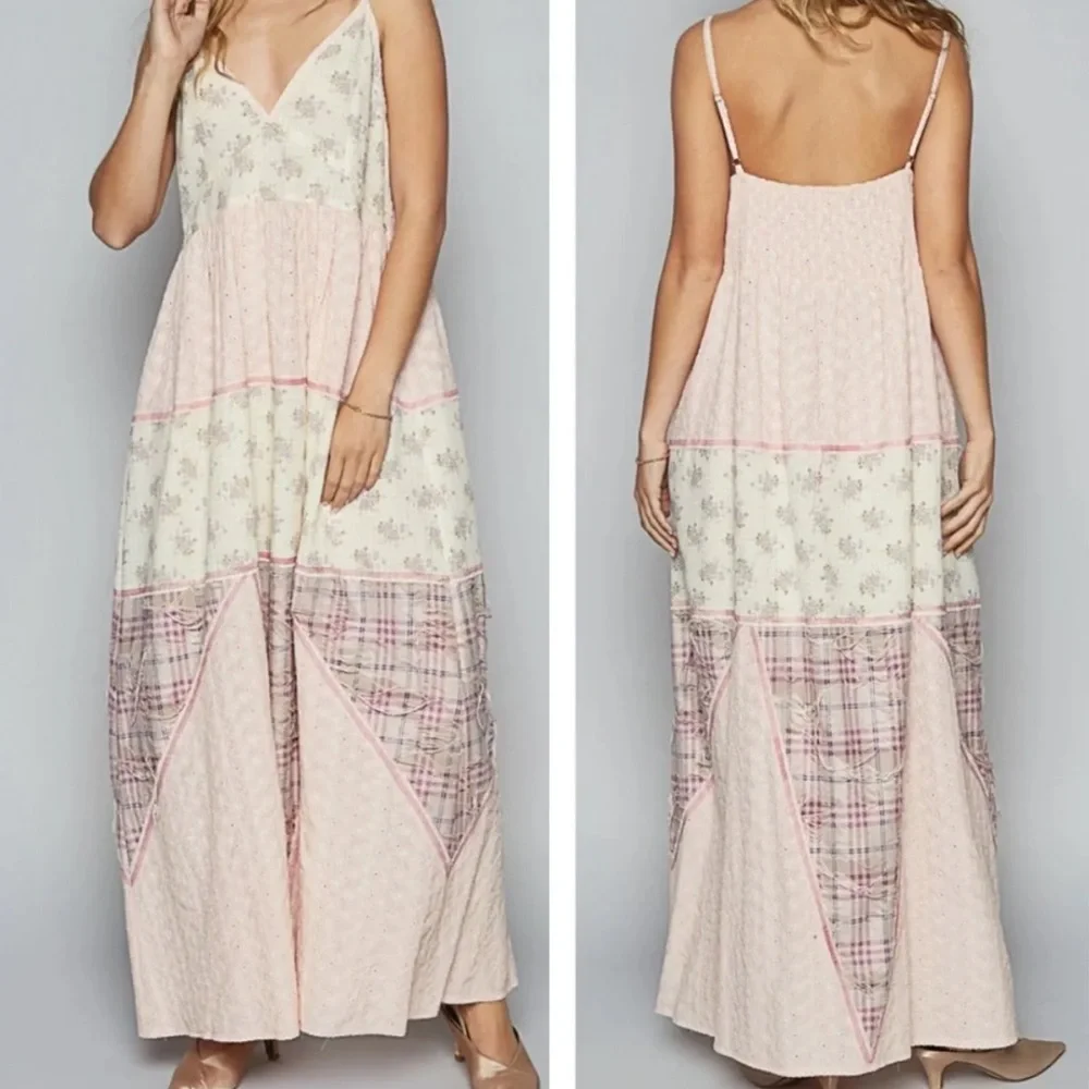 ROSETTE PETAL MAXI DRESS, LIGHT PINK By POL, NWT, M